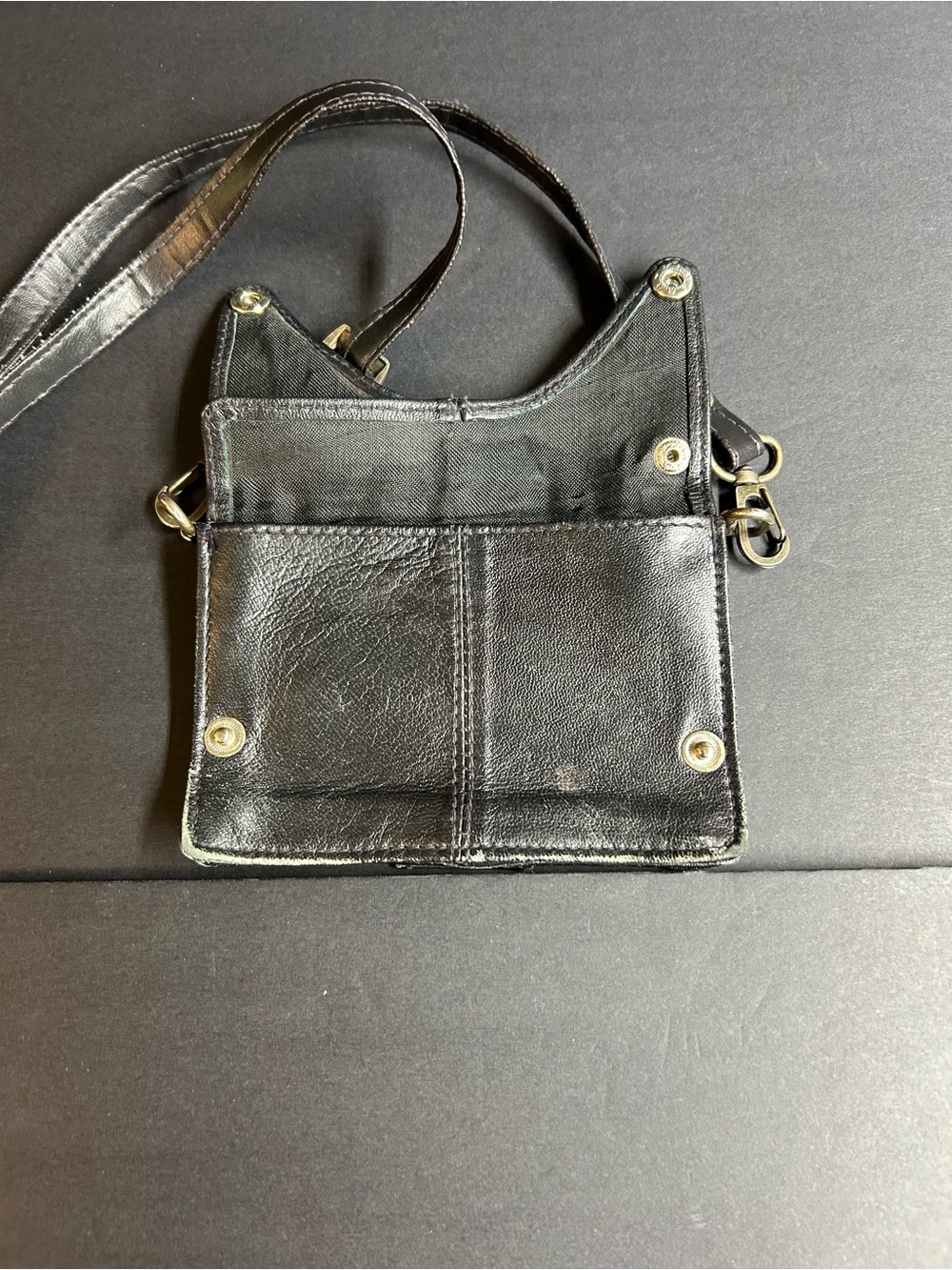 Women's Black Leather Crossbody Wallet  w/ snap closure & slim adjustable strap‎ - Picture 2 of 7